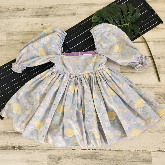 Selkie Claudia Puff Sleeve Mini Dress In Lavender Yellow Floral Cotton Size 8 - Picture 2 of 11